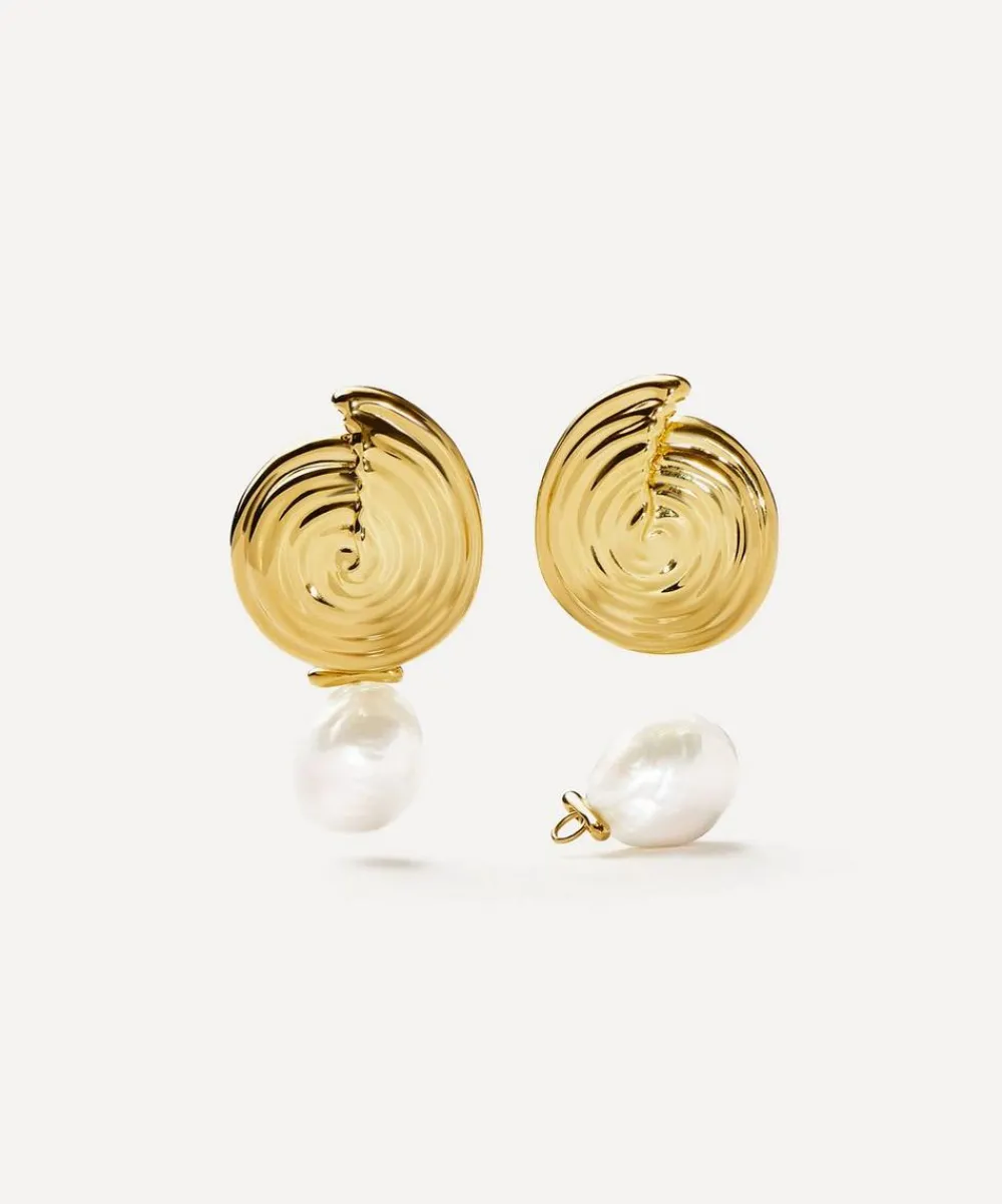 Missoma Earrings^18ct Gold-Plated Spiral Interchangeable Pearl Drop Earrings