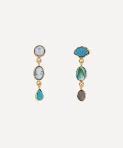 Grainne Morton Earrings^18ct Gold-Plated Three Charm Moving Drop Earrings
