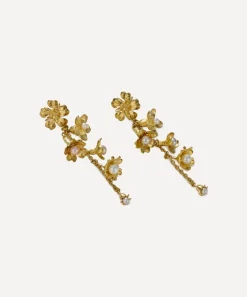 Alex Monroe Earrings^22ct Gold-Plated Tumbling Wildflower Pearl Drop Earrings