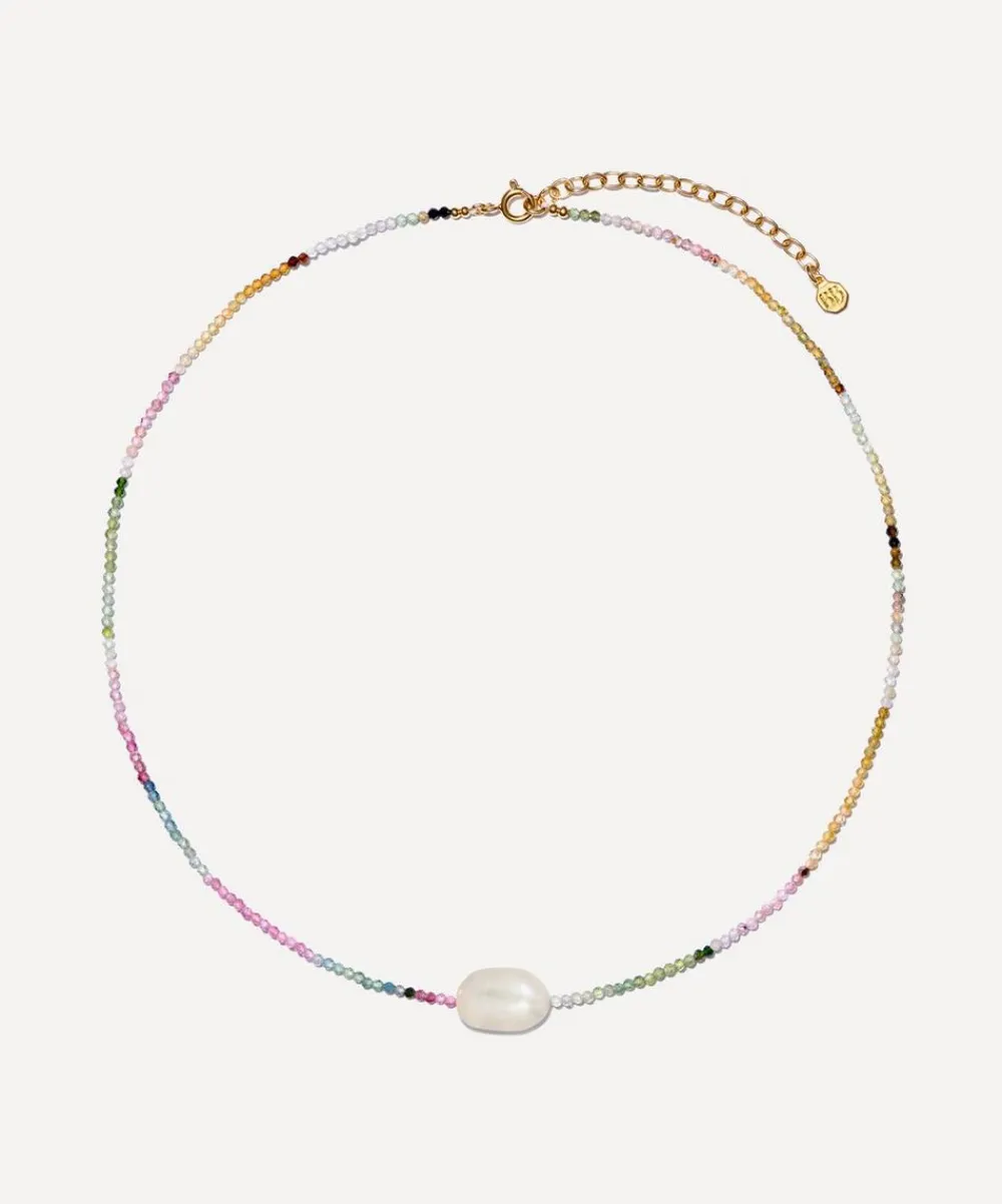 Bon Bon Jewellery Club Necklaces^14ct Gold-Plated Vermeil Brass Tourmaline and Pearl Necklace
