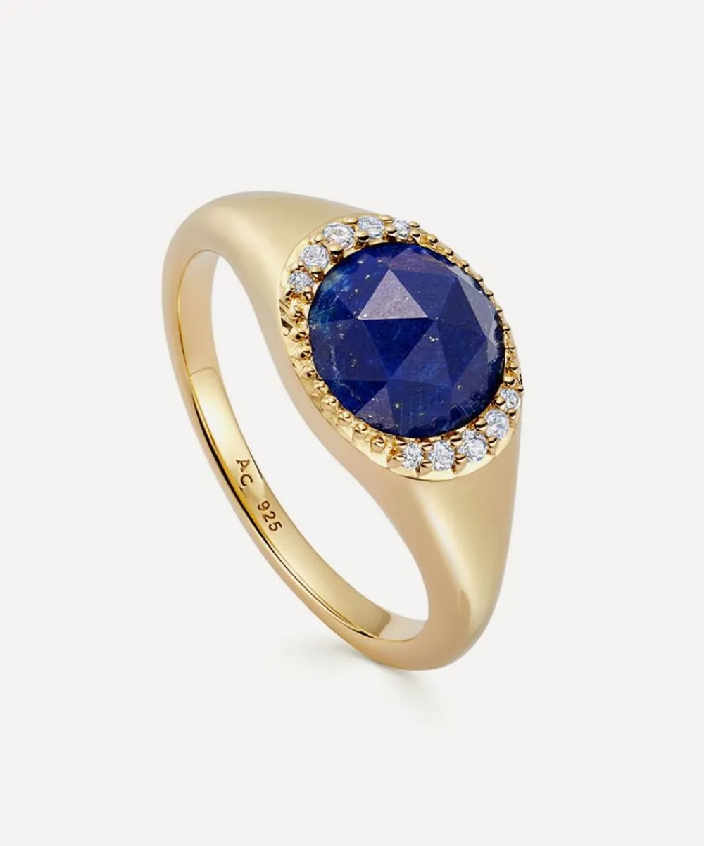 Astley Clarke Rings^18ct Gold-Plated Vermeil Silver Large Luna Lapis Signet Ring