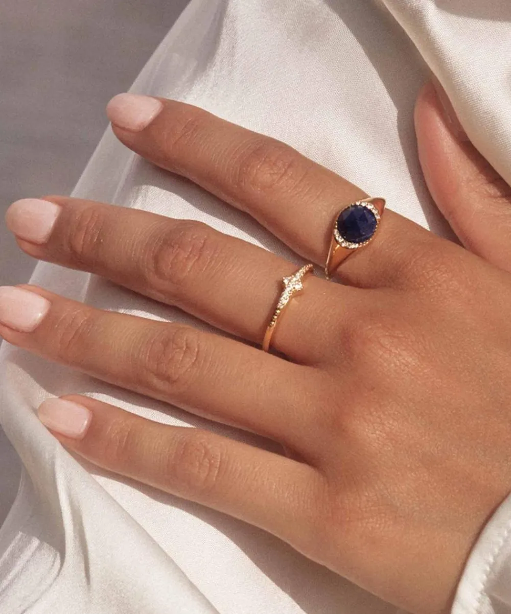 Astley Clarke Rings^18ct Gold-Plated Vermeil Silver Large Luna Lapis Signet Ring
