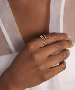 Monica Vinader Rings^18ct Gold-Plated Vermeil Silver Riva Diamond Pre-Stacked Ring