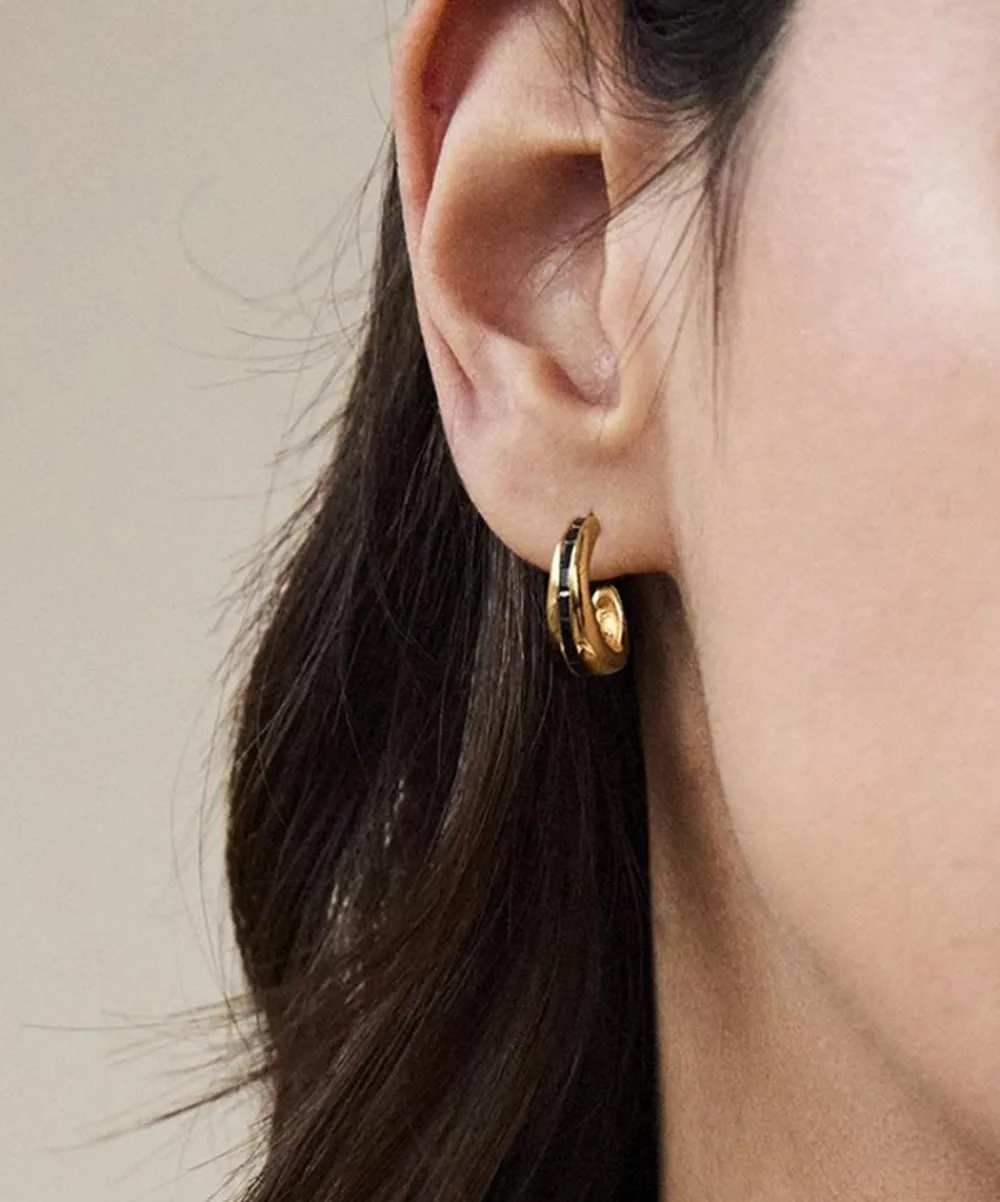 Laura Vann Earrings^18ct Gold-Plated Vermeil Silver Bea Baguette Hoop Earrings