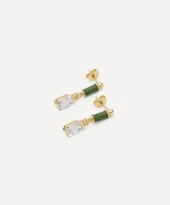 Laura Vann Earrings^18ct Gold-Plated Vermeil Silver Column Emerald Cut Drop Earrings