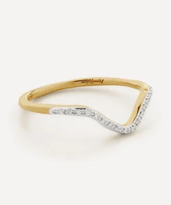 Monica Vinader Rings^18ct Gold-Plated Vermeil Silver Riva Diamond Wishbone Stacking Ring