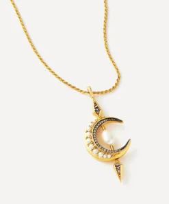 Missoma Necklaces^18ct Gold-Plated Vermeil Silver Harris Reed Crescent Moon Pearl Pendant Necklace