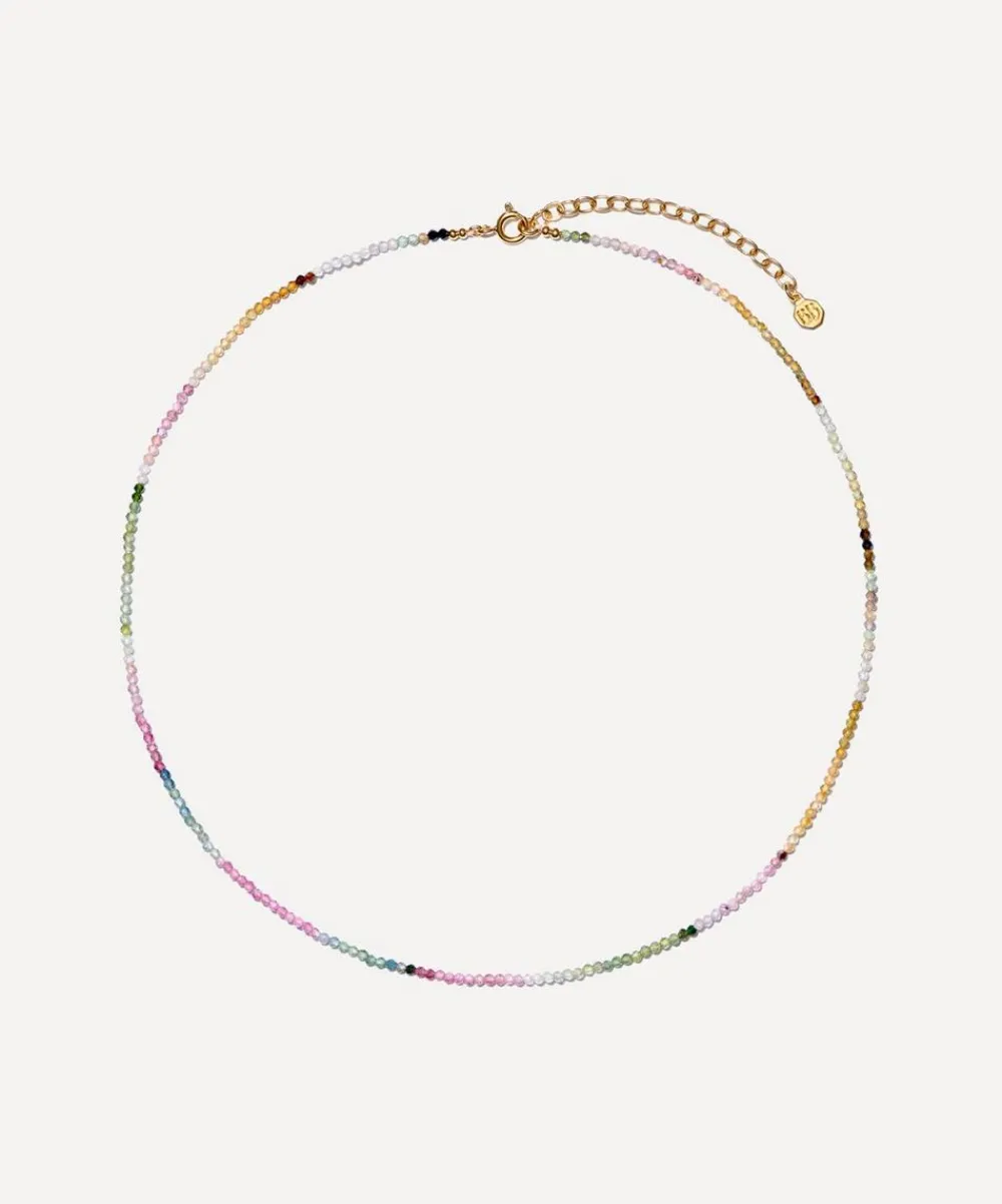 Bon Bon Jewellery Club Necklaces^14ct Gold-Plated Vermeil Silver Watermelon Tourmaline Skinny Bead Necklace