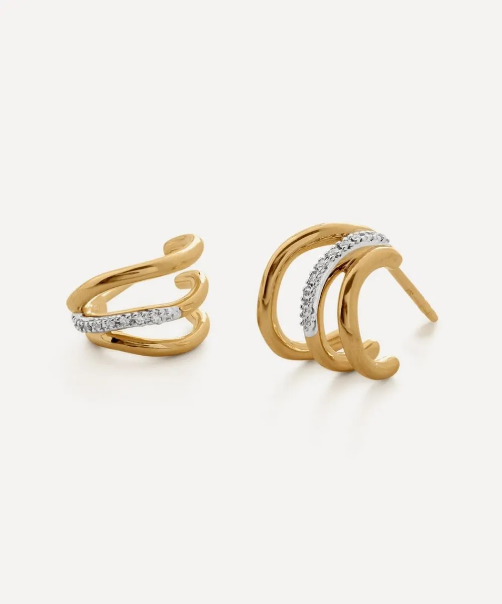 Monica Vinader Earrings^18ct Gold-Plated Vermeil Silver Riva Diamond Triple Wave Hoop Earrings