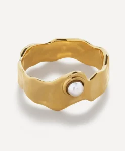 Monica Vinader Rings^18ct Gold-Plated Vermeil Silver Capri Button Pearl Stacking Ring