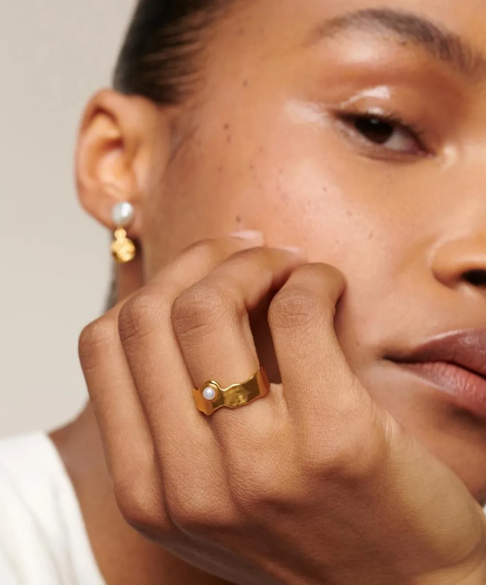 Monica Vinader Rings^18ct Gold-Plated Vermeil Silver Capri Button Pearl Stacking Ring