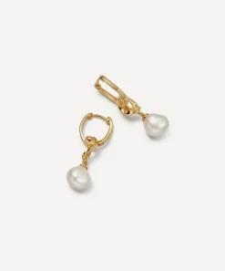 Astley Clarke Earrings^18ct Gold-Plated Vermeil Silver Floe Pearl Drop Huggie Hoop Earrings