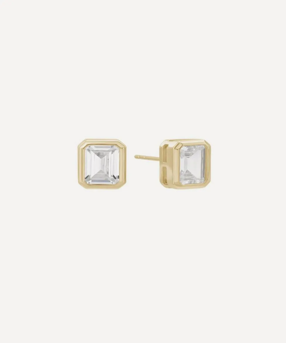 SHASHI Earrings^14ct Gold-Plated Vermeil Silver Emerald Baguette Stud Earrings