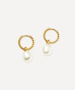 Missoma Earrings^18ct Gold-Plated Vermeil Silver Pearl Twisted Small Drop Hoop Earrings