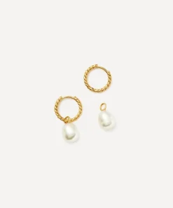 Missoma Earrings^18ct Gold-Plated Vermeil Silver Pearl Twisted Small Drop Hoop Earrings
