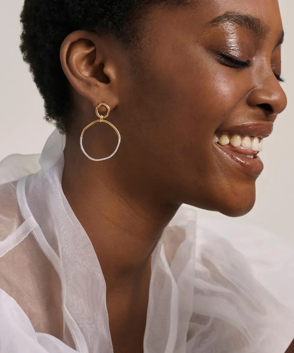 Monica Vinader Earrings^18ct Gold-Plated Vermeil Silver Riva Diamond Ripple Cocktail Hoop Earrings