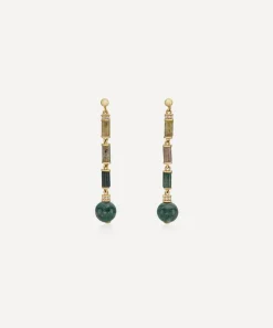 Laura Vann Earrings^18ct Gold-Plated Vermeil Silver Column Longline Agate Drop Earrings