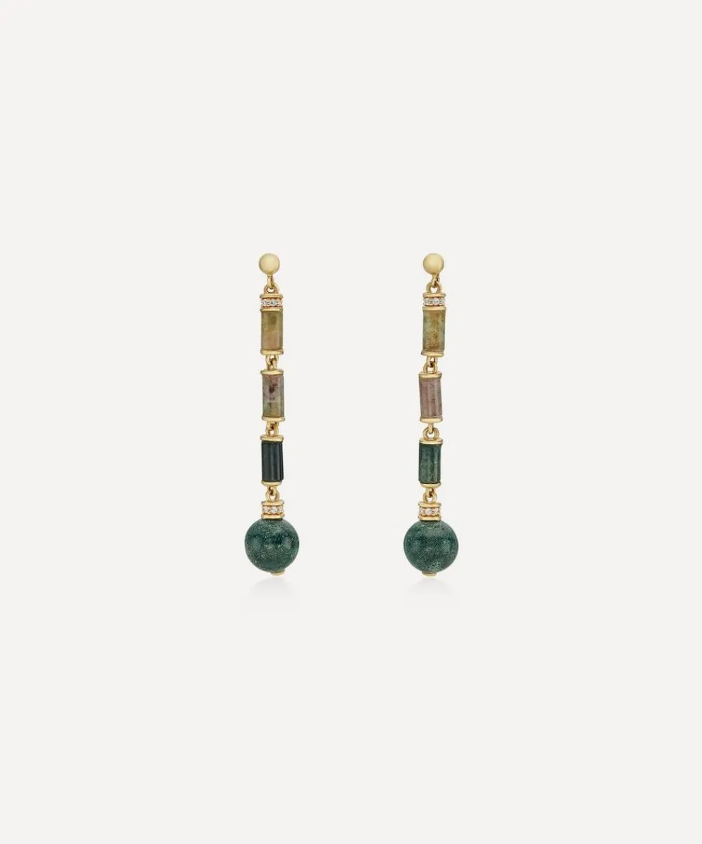Laura Vann Earrings^18ct Gold-Plated Vermeil Silver Column Longline Agate Drop Earrings