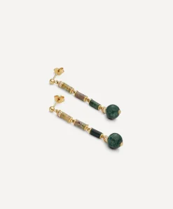 Laura Vann Earrings^18ct Gold-Plated Vermeil Silver Column Longline Agate Drop Earrings