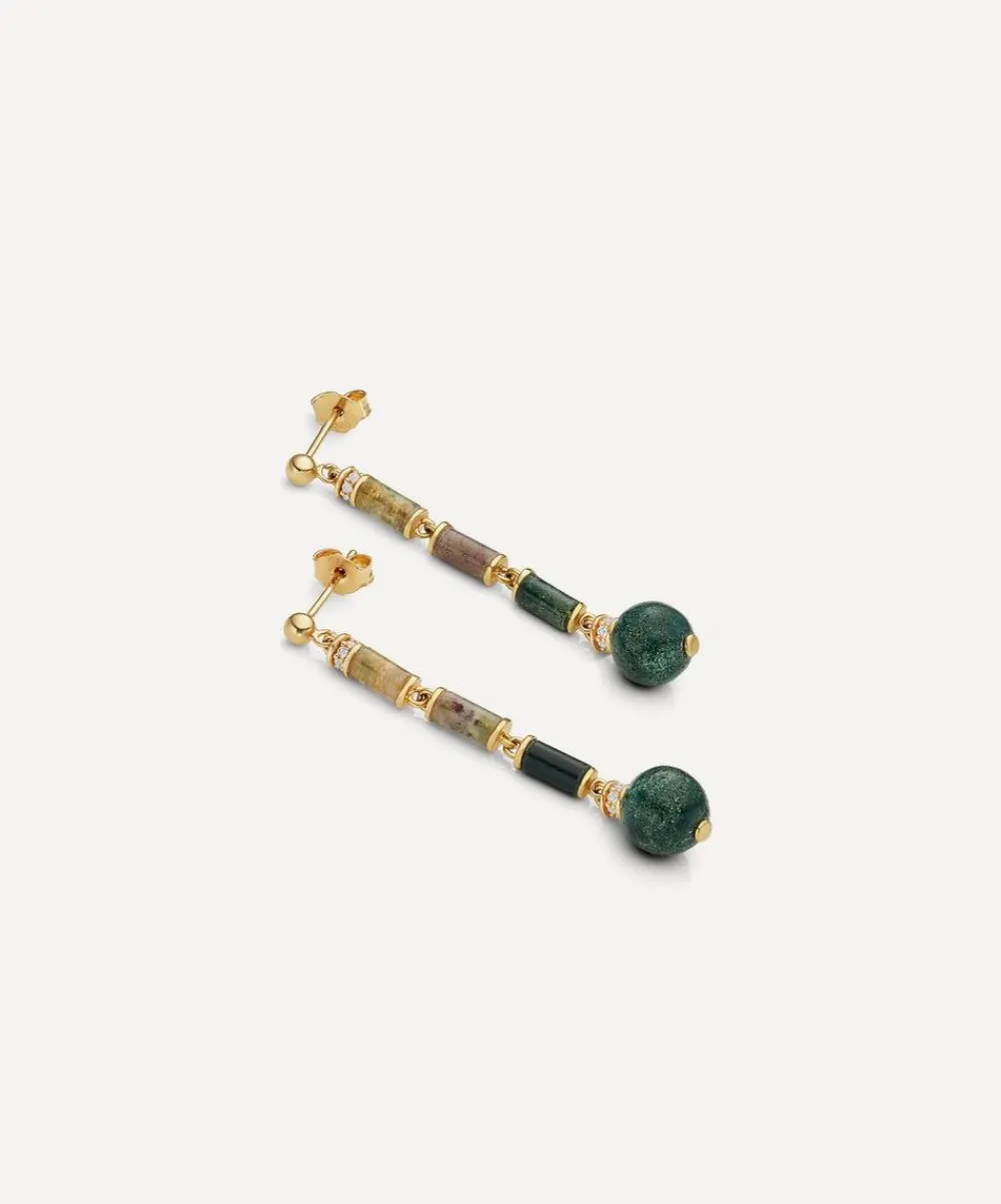 Laura Vann Earrings^18ct Gold-Plated Vermeil Silver Column Longline Agate Drop Earrings