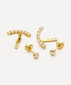 Missoma Earrings^18ct Gold-Plated Vermeil Silver Tennis Ear Jacket Stud Earrings