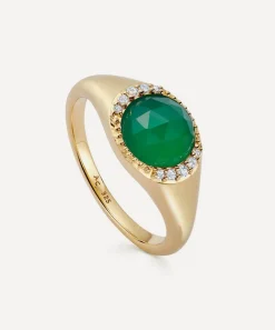 Astley Clarke Rings^18ct Gold-Plated Vermeil Silver Luna Green Chalcedony Signet Ring
