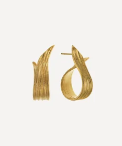 Alex Monroe Earrings^22ct Gold-Plated Wrapped Ribwort Plantain Leaf Twist Drop Earrings