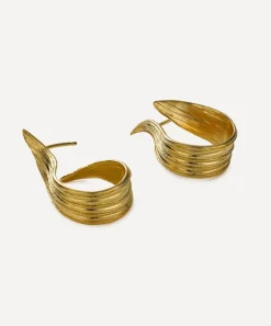 Alex Monroe Earrings^22ct Gold-Plated Wrapped Ribwort Plantain Leaf Twist Drop Earrings