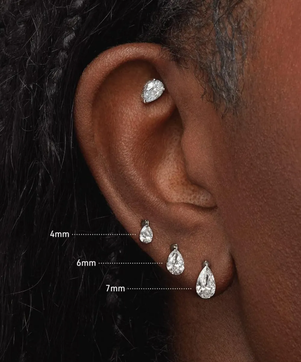 Maria Tash Earrings|Earrings^18ct 4mm Floating Pear Diamond Charm Stud Earring
