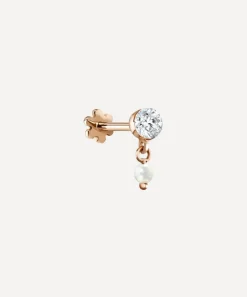 Maria Tash Earrings|Earrings^18ct 3mm Invisible Set Diamond and Pearl Dangle Threaded Stud Earring