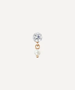 Maria Tash Earrings|Earrings^18ct 3mm Invisible Set Diamond and Pearl Dangle Threaded Stud Earring