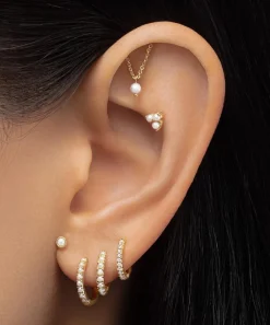 Maria Tash Earrings|Earrings^14ct 8mm Pearl and Diamond Double Linked Eternity Hoop Earring Right