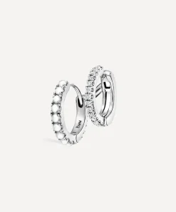 Maria Tash Earrings|Earrings^14ct 8mm Pearl and Diamond Double Linked Eternity Hoop Earring Left