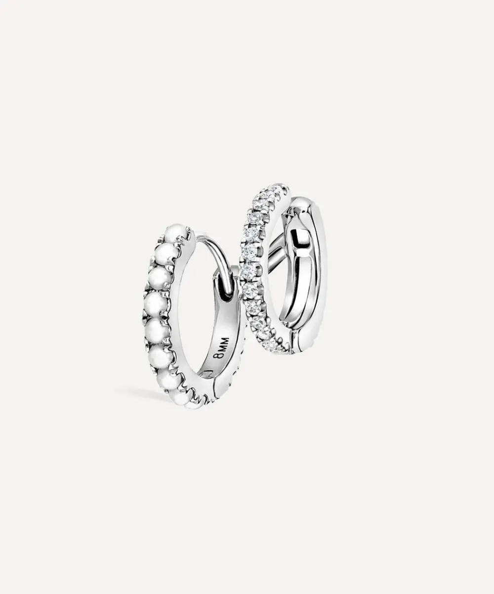 Maria Tash Earrings|Earrings^14ct 8mm Pearl and Diamond Double Linked Eternity Hoop Earring Left