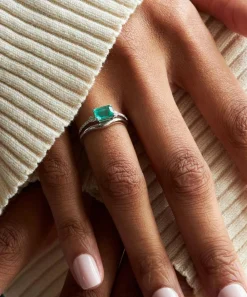 Dinny Hall Rings^14ct White Gold Betony Emerald and Diamond Ring
