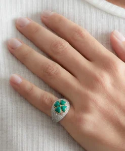 Yvonne Léon Rings|Rings^9ct White Gold Clover Malachite Dome Ring