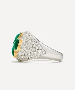 Yvonne Léon Rings|Rings^9ct White Gold Clover Malachite Dome Ring