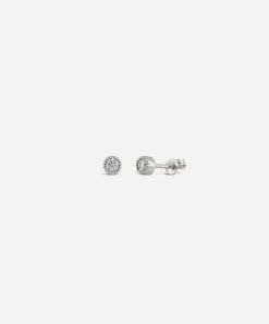 Dinny Hall Earrings^9ct White Gold Created Diamond Jasmine Round Stud Earrings