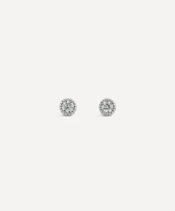 Dinny Hall Earrings^9ct White Gold Created Diamond Jasmine Round Stud Earrings