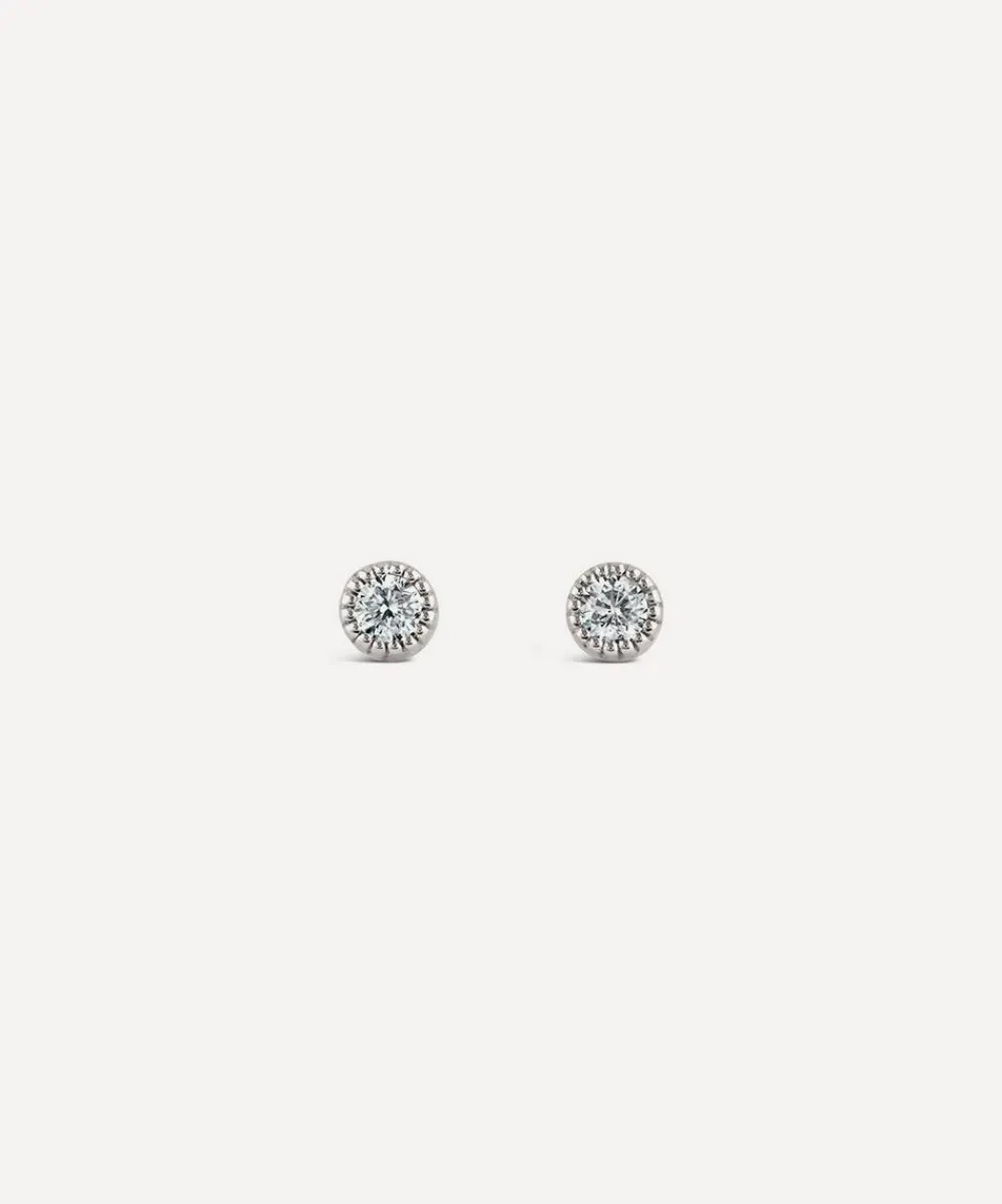 Dinny Hall Earrings^9ct White Gold Created Diamond Jasmine Round Stud Earrings