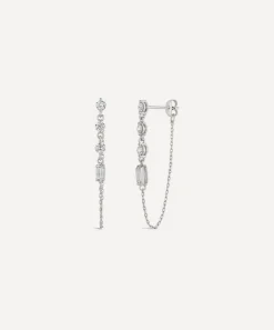 Dinny Hall Earrings^9ct White Gold Created Diamond Chain Drop Earrings