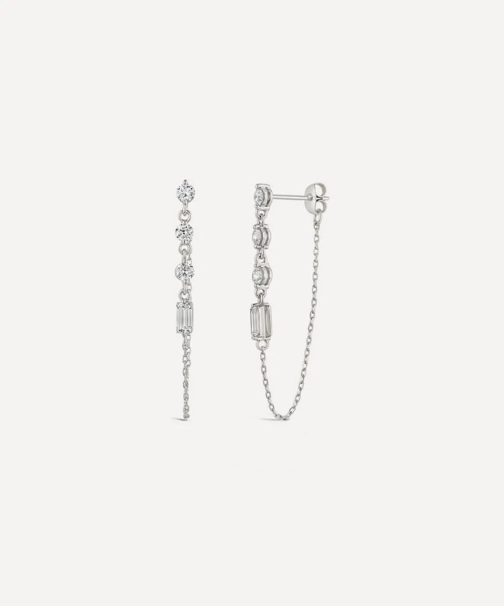 Dinny Hall Earrings^9ct White Gold Created Diamond Chain Drop Earrings