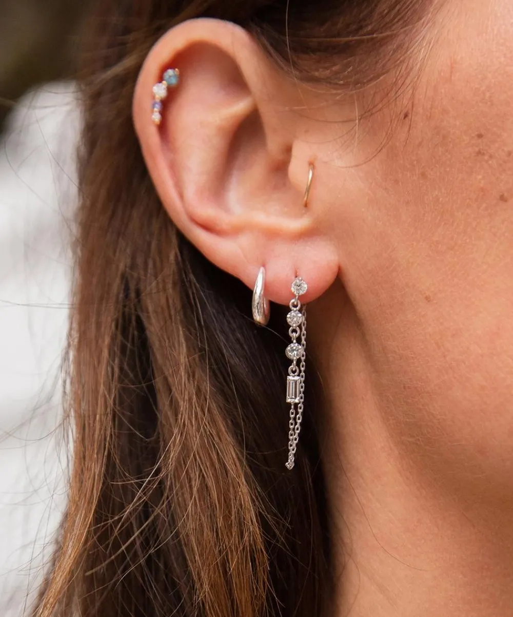 Dinny Hall Earrings^9ct White Gold Created Diamond Chain Drop Earrings