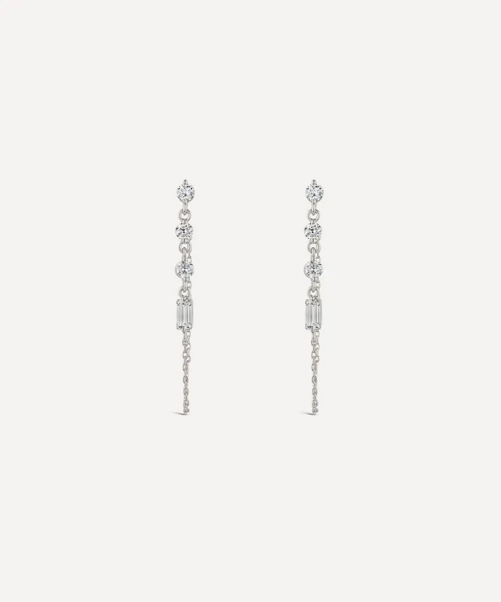 Dinny Hall Earrings^9ct White Gold Created Diamond Chain Drop Earrings