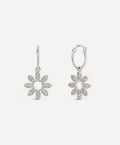 Dinny Hall Earrings^14ct White Gold Diamond Jasmine Flower Drop Hoop Earrings