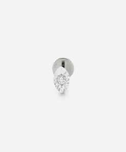Monica Vinader Earrings^14ct White Gold Diamond Lab Grown Diamond Marquise Solitaire Single Stud Earring