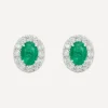 Kojis Earrings|Earrings^18ct White Gold Emerald and Diamond Halo Cluster Stud Earrings