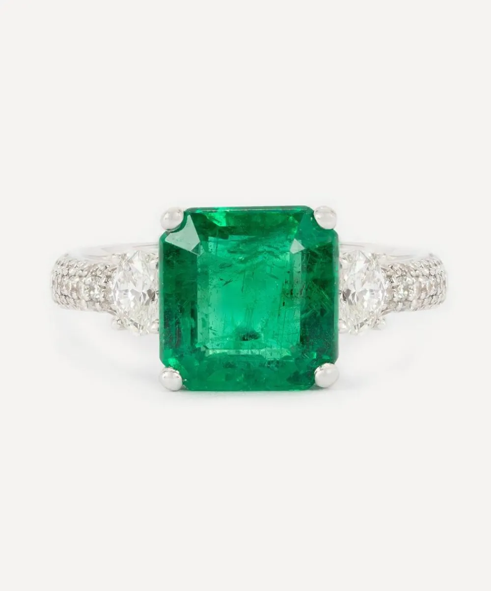 Kojis Rings|Rings^18ct White Gold Emerald and Diamond Cocktail Ring