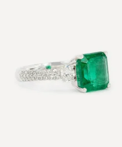 Kojis Rings|Rings^18ct White Gold Emerald and Diamond Cocktail Ring