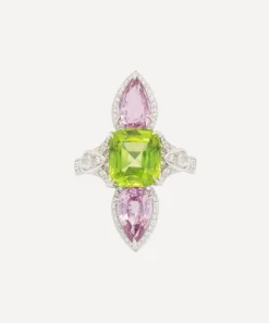 Kojis Rings|Rings^18ct White Gold Peridot Pink Spinel and Diamond Ring